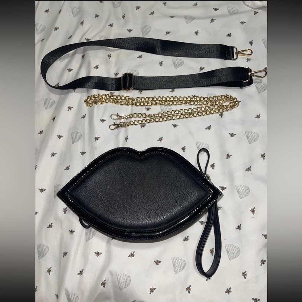 Leather Black Lips Bag